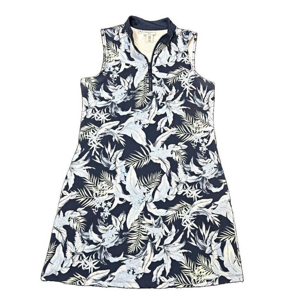 Tommy Bahama Golf Shift Dress Floral Tropical Knit Sleeveless Half Zip M